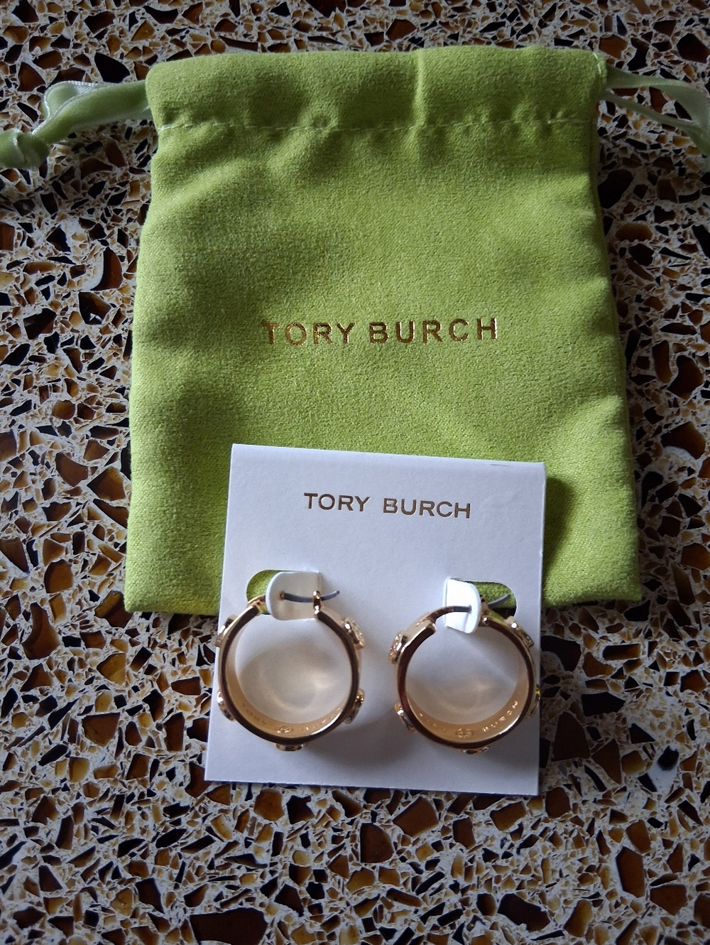 Tory Burch Miller Gold-tone Stud Hoops With Encircled Double T Emblems NWOT